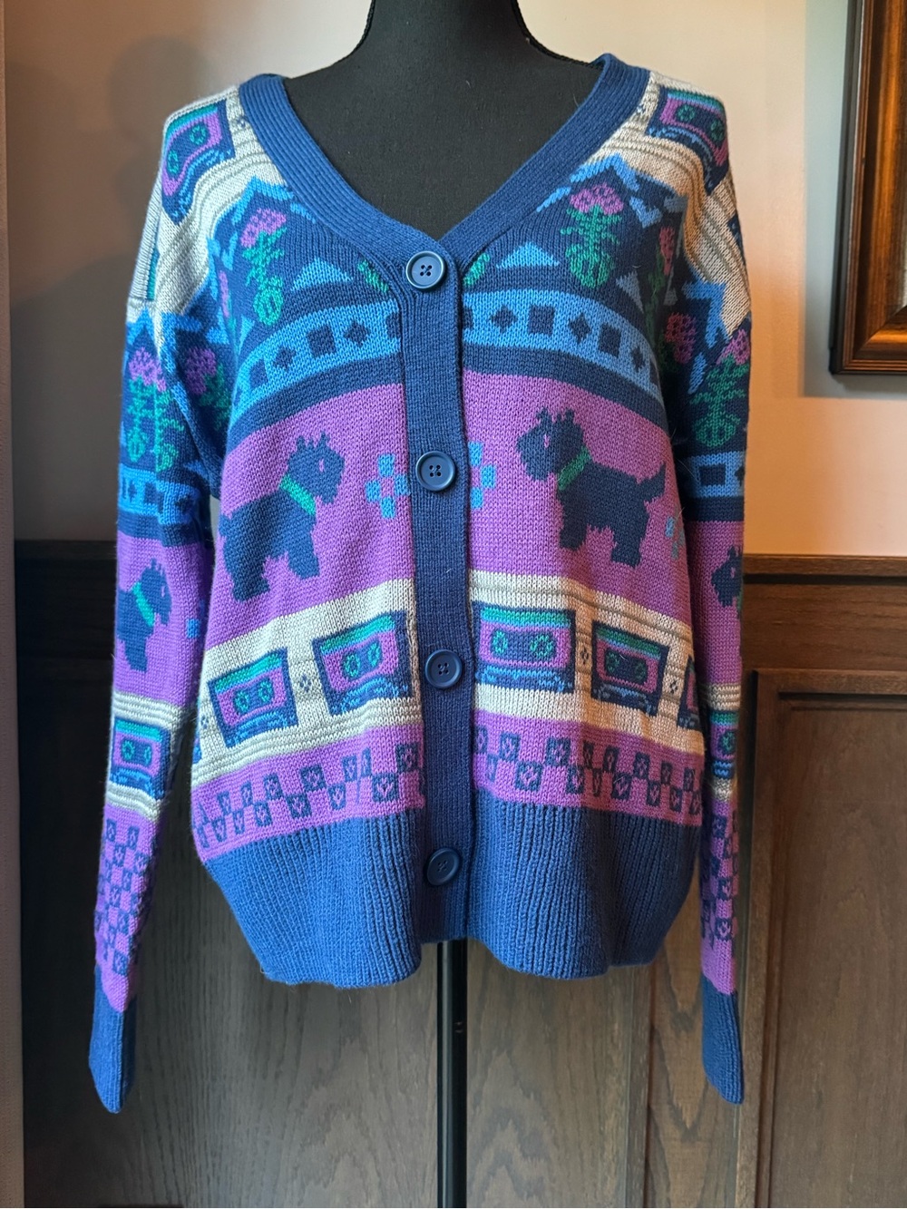 Stranger Things Blue and Purple Graphic Button-Front Cardigan Sweater M - Picture 6 of 8